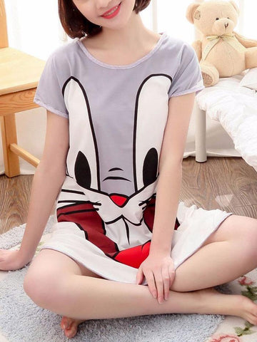 Single Cartoon Short Sleeve Women's Nightgown