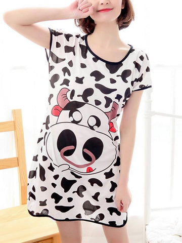 Single Cartoon Short Sleeve Women's Nightgown