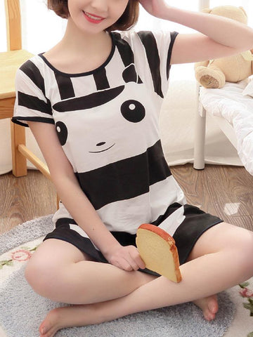 Single Cartoon Short Sleeve Women's Nightgown